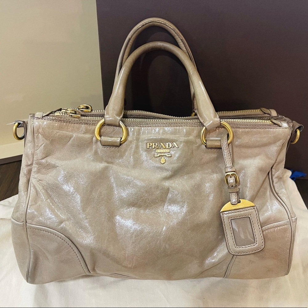 100% Authentic Prada Double Zip Convertible Tote Soft Calf Large